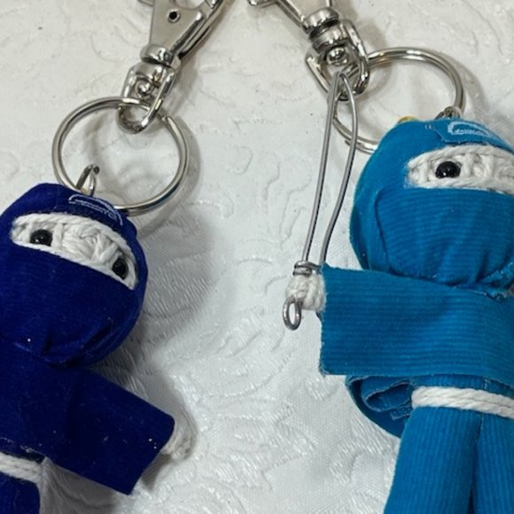 TWO Ninja String Doll Keychain Toys w/Swords Royal Blue/Blue 2.5" x 3" NEW - Picture 2 of 11